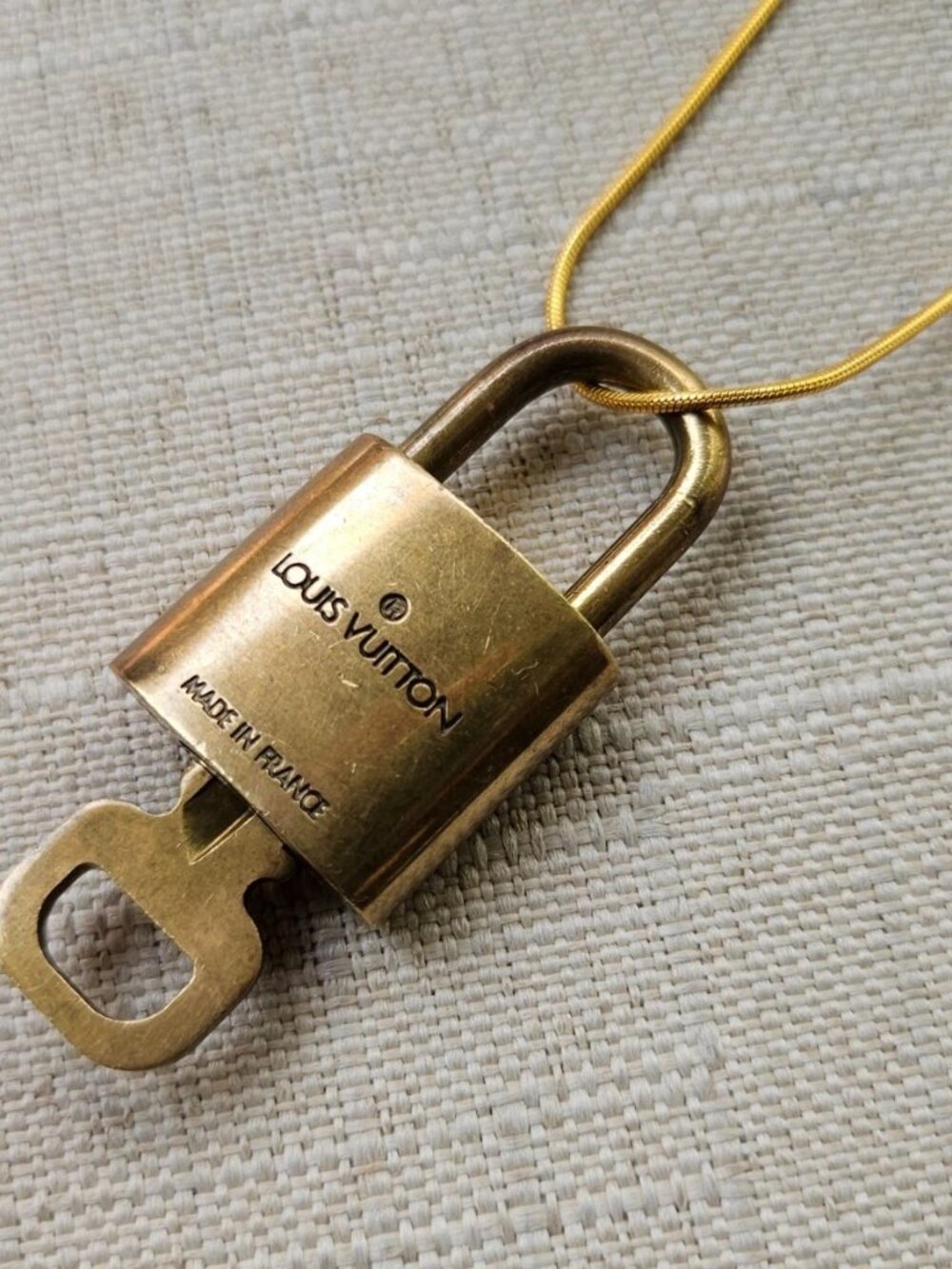 Vintage Louis Vuitton Key Lock Pendant Necklace Gold Tone Padlock Made in France - Picture 11 of 12